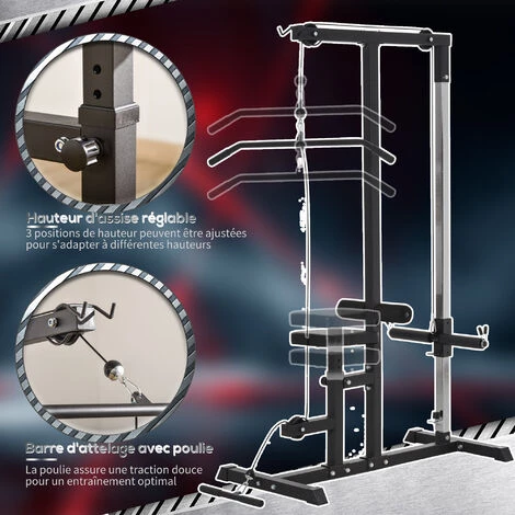 HOMCOM Station De Musculation Pour Tirage Poitrine - Lat Pulldown Machine Avec Bande De Résistance - Banc De Musculation - Acier PVC Noir 7 HOMCOM Station De Musculation Pour Tirage Poitrine - Lat Pulldown Machine Avec Bande De Résistance - Banc De Musculation - Acier PVC Noir – Image 5