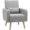 HOMCOM Fauteuil Design Scandinave Dim. 72L X 77l X 93H Cm Avec Coussin Pieds Effilés Bois De Hêtre Tissu Lin Gris Clair