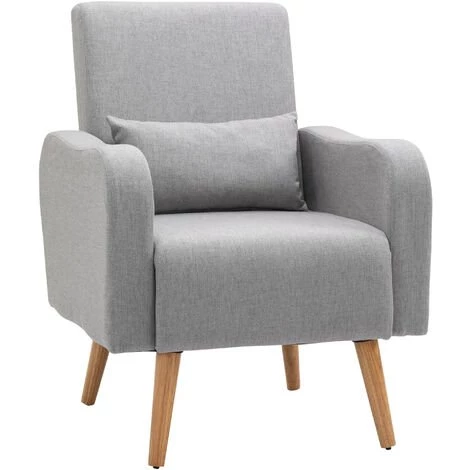 HOMCOM Fauteuil Design Scandinave Dim. 72L X 77l X 93H Cm Avec Coussin Pieds Effilés Bois De Hêtre Tissu Lin Gris Clair 3 HOMCOM Fauteuil Design Scandinave Dim. 72L X 77l X 93H Cm Avec Coussin Pieds Effilés Bois De Hêtre Tissu Lin Gris Clair