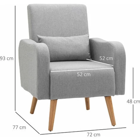 HOMCOM Fauteuil Design Scandinave Dim. 72L X 77l X 93H Cm Avec Coussin Pieds Effilés Bois De Hêtre Tissu Lin Gris Clair 5 HOMCOM Fauteuil Design Scandinave Dim. 72L X 77l X 93H Cm Avec Coussin Pieds Effilés Bois De Hêtre Tissu Lin Gris Clair – Image 3