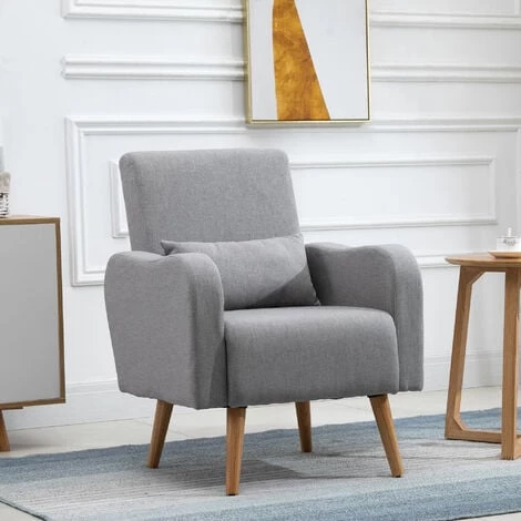 HOMCOM Fauteuil Design Scandinave Dim. 72L X 77l X 93H Cm Avec Coussin Pieds Effilés Bois De Hêtre Tissu Lin Gris Clair 7 HOMCOM Fauteuil Design Scandinave Dim. 72L X 77l X 93H Cm Avec Coussin Pieds Effilés Bois De Hêtre Tissu Lin Gris Clair – Image 5
