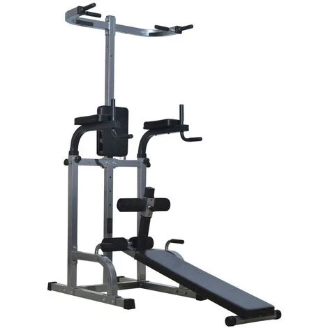 HOMCOM Station De Musculation Entrainement Complet - Barre De Traction, à Dips, Banc De Musculation, Poignées Push-up, Curls - Acier Synthétique Gris Noir 3 HOMCOM Station De Musculation Entrainement Complet - Barre De Traction, à Dips, Banc De Musculation, Poignées Push-up, Curls - Acier Synthétique Gris Noir