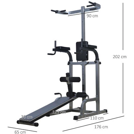 HOMCOM Station De Musculation Entrainement Complet - Barre De Traction, à Dips, Banc De Musculation, Poignées Push-up, Curls - Acier Synthétique Gris Noir 5 HOMCOM Station De Musculation Entrainement Complet - Barre De Traction, à Dips, Banc De Musculation, Poignées Push-up, Curls - Acier Synthétique Gris Noir – Image 3