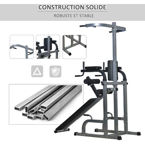 HOMCOM Station De Musculation Entrainement Complet - Barre De Traction, à Dips, Banc De Musculation, Poignées Push-up, Curls - Acier Synthétique Gris Noir 7 HOMCOM Station De Musculation Entrainement Complet - Barre De Traction, à Dips, Banc De Musculation, Poignées Push-up, Curls - Acier Synthétique Gris Noir – Image 5