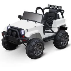HOMCOM Voiture 4x4 électrique 12 V + Télécommande 128L X 78l X 76H Cm Enfants 3 à 8 Ans Effets Lumineux Sonores Lecteur MP3 Blanc