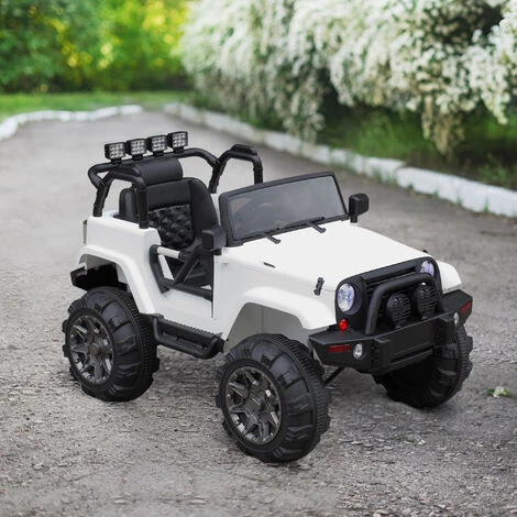 HOMCOM Voiture 4x4 électrique 12 V + Télécommande 128L X 78l X 76H Cm Enfants 3 à 8 Ans Effets Lumineux Sonores Lecteur MP3 Blanc 4 HOMCOM Voiture 4x4 électrique 12 V + Télécommande 128L X 78l X 76H Cm Enfants 3 à 8 Ans Effets Lumineux Sonores Lecteur MP3 Blanc – Image 2