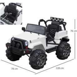 HOMCOM Voiture 4x4 électrique 12 V + Télécommande 128L X 78l X 76H Cm Enfants 3 à 8 Ans Effets Lumineux Sonores Lecteur MP3 Blanc 9 HOMCOM Voiture 4x4 électrique 12 V + Télécommande 128L X 78l X 76H Cm Enfants 3 à 8 Ans Effets Lumineux Sonores Lecteur MP3 Blanc -France HOMCOM Soldes 2022 40474236 3