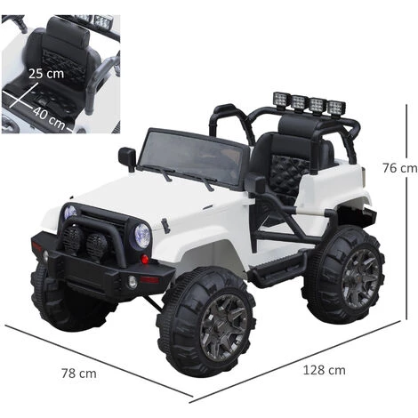 HOMCOM Voiture 4x4 électrique 12 V + Télécommande 128L X 78l X 76H Cm Enfants 3 à 8 Ans Effets Lumineux Sonores Lecteur MP3 Blanc 5 HOMCOM Voiture 4x4 électrique 12 V + Télécommande 128L X 78l X 76H Cm Enfants 3 à 8 Ans Effets Lumineux Sonores Lecteur MP3 Blanc – Image 3