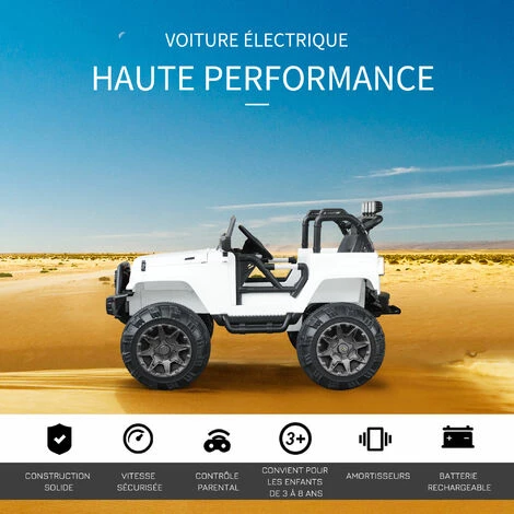 HOMCOM Voiture 4x4 électrique 12 V + Télécommande 128L X 78l X 76H Cm Enfants 3 à 8 Ans Effets Lumineux Sonores Lecteur MP3 Blanc 7 HOMCOM Voiture 4x4 électrique 12 V + Télécommande 128L X 78l X 76H Cm Enfants 3 à 8 Ans Effets Lumineux Sonores Lecteur MP3 Blanc – Image 5