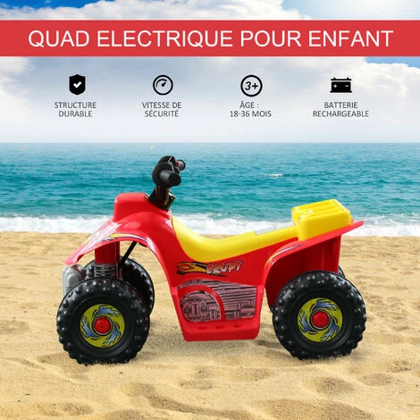 HOMCOM Voiture 4x4 Quad électrique Multifonctions 65L X 43l X 43H Cm Enfants 18 à 36 Mois Rouge Et Jaune 6 HOMCOM Voiture 4x4 Quad électrique Multifonctions 65L X 43l X 43H Cm Enfants 18 à 36 Mois Rouge Et Jaune – Image 4