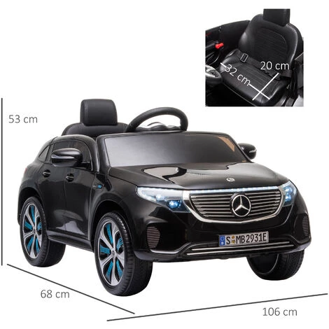 HOMCOM Voiture Véhicule électrique Enfants 12 V - V. Max. 5 Km/h Effets Sonores + Lumineux Mercedes EQC 400 4matic Noir - Noir 5 HOMCOM Voiture Véhicule électrique Enfants 12 V - V. Max. 5 Km/h Effets Sonores + Lumineux Mercedes EQC 400 4matic Noir - Noir – Image 3