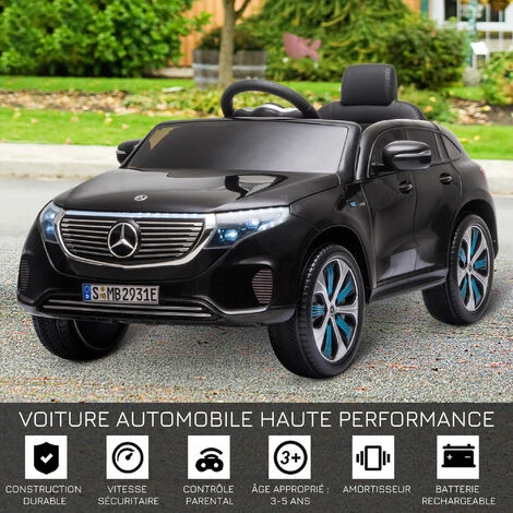 HOMCOM Voiture Véhicule électrique Enfants 12 V - V. Max. 5 Km/h Effets Sonores + Lumineux Mercedes EQC 400 4matic Noir - Noir 6 HOMCOM Voiture Véhicule électrique Enfants 12 V - V. Max. 5 Km/h Effets Sonores + Lumineux Mercedes EQC 400 4matic Noir - Noir – Image 4