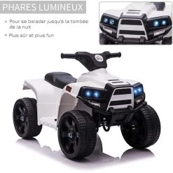 HOMCOM Voiture 4x4 Quad Buggy électrique Enfant 18-36 Mois 6 V 3 Km/h Max. Effet Lumineux Sonores Métal PP Blanc Noir 10 HOMCOM Voiture 4x4 Quad Buggy électrique Enfant 18-36 Mois 6 V 3 Km/h Max. Effet Lumineux Sonores Métal PP Blanc Noir -France HOMCOM Soldes 2022 40474296 4