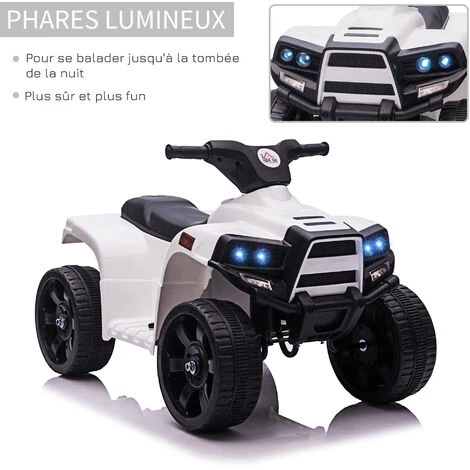 HOMCOM Voiture 4x4 Quad Buggy électrique Enfant 18-36 Mois 6 V 3 Km/h Max. Effet Lumineux Sonores Métal PP Blanc Noir 6 HOMCOM Voiture 4x4 Quad Buggy électrique Enfant 18-36 Mois 6 V 3 Km/h Max. Effet Lumineux Sonores Métal PP Blanc Noir – Image 4