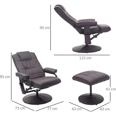 HOMCOM Fauteuil De Massage Et Relaxation électrique Pivotant Inclinable Avec Repose-pied Revêtement Synthétique Chocolat - Marron 5 HOMCOM Fauteuil De Massage Et Relaxation électrique Pivotant Inclinable Avec Repose-pied Revêtement Synthétique Chocolat - Marron – Image 3