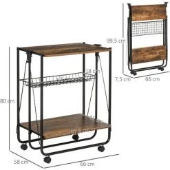 HOMCOM Desserte Vintage Style Industriel 3 étagères - Desserte Pliable - Métal Noir Aspect Vieux Bois 9 HOMCOM Desserte Vintage Style Industriel 3 étagères - Desserte Pliable - Métal Noir Aspect Vieux Bois -France HOMCOM Soldes 2022 40474316 3