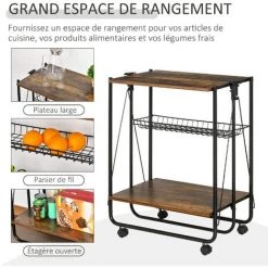 HOMCOM Desserte Vintage Style Industriel 3 étagères - Desserte Pliable - Métal Noir Aspect Vieux Bois 10 HOMCOM Desserte Vintage Style Industriel 3 étagères - Desserte Pliable - Métal Noir Aspect Vieux Bois -France HOMCOM Soldes 2022 40474316 4