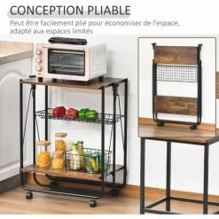 HOMCOM Desserte Vintage Style Industriel 3 étagères - Desserte Pliable - Métal Noir Aspect Vieux Bois 11 HOMCOM Desserte Vintage Style Industriel 3 étagères - Desserte Pliable - Métal Noir Aspect Vieux Bois -France HOMCOM Soldes 2022 40474316 5