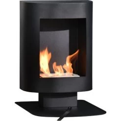 HOMCOM Cheminée Bioéthanol Sur Pied Design Contemporain - Brûleur 1,5 L - Contrôle De Flamme Et Manche Inclus - Acier Noir - Noir