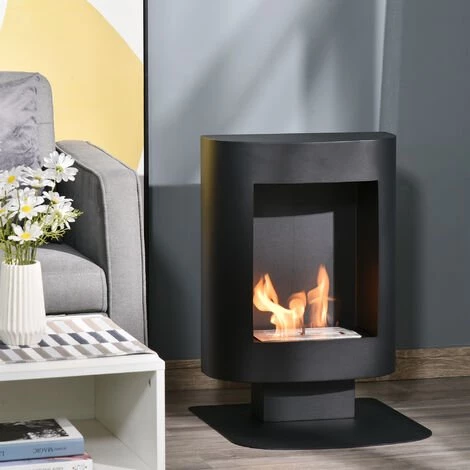 HOMCOM Cheminée Bioéthanol Sur Pied Design Contemporain - Brûleur 1,5 L - Contrôle De Flamme Et Manche Inclus - Acier Noir - Noir 4 HOMCOM Cheminée Bioéthanol Sur Pied Design Contemporain - Brûleur 1,5 L - Contrôle De Flamme Et Manche Inclus - Acier Noir - Noir – Image 2