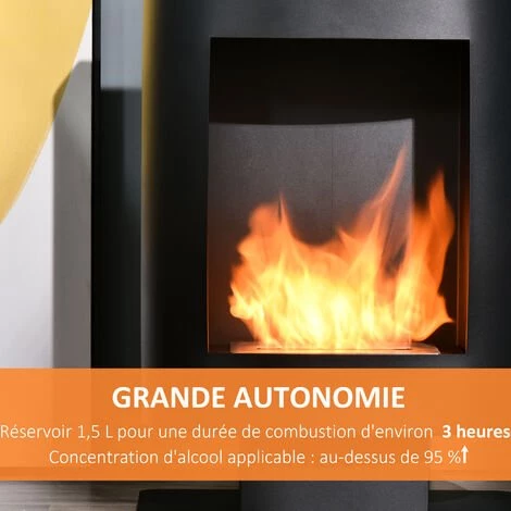 HOMCOM Cheminée Bioéthanol Sur Pied Design Contemporain - Brûleur 1,5 L - Contrôle De Flamme Et Manche Inclus - Acier Noir - Noir 7 HOMCOM Cheminée Bioéthanol Sur Pied Design Contemporain - Brûleur 1,5 L - Contrôle De Flamme Et Manche Inclus - Acier Noir - Noir – Image 5