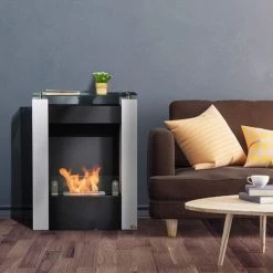 HOMCOM Cheminée Bioéthanol Design Contemporain - étagère, Pare-feu Verre Trempé 6 Mm - Brûleur 1,5 L - Contrôle De Flamme Et Manche Inclus - Acier Noir Blanc - Blanc -France HOMCOM Soldes 2022 40474340 2