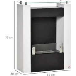 HOMCOM Cheminée Bioéthanol Design Contemporain - étagère, Pare-feu Verre Trempé 6 Mm - Brûleur 1,5 L - Contrôle De Flamme Et Manche Inclus - Acier Noir Blanc - Blanc -France HOMCOM Soldes 2022 40474340 3