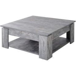 HOMCOM Table Basse Carrée Design Contemporain Avec étagère Dim. 80L X 80l X 36H Cm Panneaux Particules Gris Vieilli - Gris