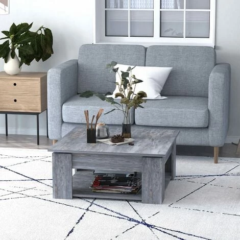 HOMCOM Table Basse Carrée Design Contemporain Avec étagère Dim. 80L X 80l X 36H Cm Panneaux Particules Gris Vieilli - Gris 4 HOMCOM Table Basse Carrée Design Contemporain Avec étagère Dim. 80L X 80l X 36H Cm Panneaux Particules Gris Vieilli - Gris – Image 2