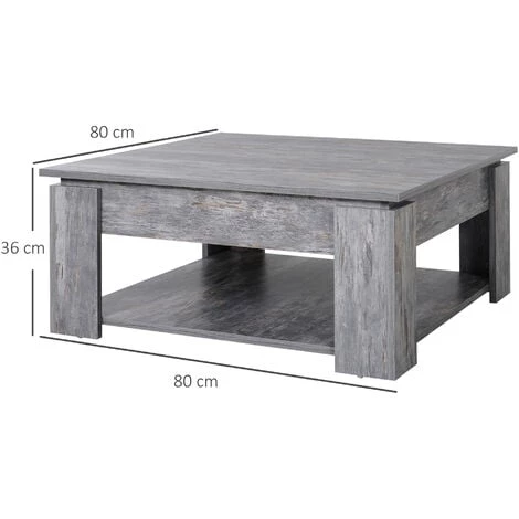 HOMCOM Table Basse Carrée Design Contemporain Avec étagère Dim. 80L X 80l X 36H Cm Panneaux Particules Gris Vieilli - Gris 5 HOMCOM Table Basse Carrée Design Contemporain Avec étagère Dim. 80L X 80l X 36H Cm Panneaux Particules Gris Vieilli - Gris – Image 3