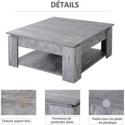 HOMCOM Table Basse Carrée Design Contemporain Avec étagère Dim. 80L X 80l X 36H Cm Panneaux Particules Gris Vieilli - Gris 11 HOMCOM Table Basse Carrée Design Contemporain Avec étagère Dim. 80L X 80l X 36H Cm Panneaux Particules Gris Vieilli - Gris -France HOMCOM Soldes 2022 40474405 5