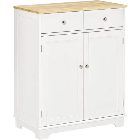 HOMCOM Buffet Multi-rangement 2 Portes Avec étagère Réglable 2 Tiroirs Coulissants MDF Plateau Bois D'hévéa - Blanc 3 HOMCOM Buffet Multi-rangement 2 Portes Avec étagère Réglable 2 Tiroirs Coulissants MDF Plateau Bois D'hévéa - Blanc