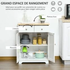HOMCOM Buffet Multi-rangement 2 Portes Avec étagère Réglable 2 Tiroirs Coulissants MDF Plateau Bois D'hévéa - Blanc 10 HOMCOM Buffet Multi-rangement 2 Portes Avec étagère Réglable 2 Tiroirs Coulissants MDF Plateau Bois D'hévéa - Blanc -France HOMCOM Soldes 2022 40474451 4