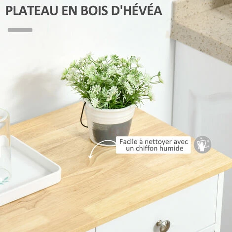 HOMCOM Buffet Multi-rangement 2 Portes Avec étagère Réglable 2 Tiroirs Coulissants MDF Plateau Bois D'hévéa - Blanc 7 HOMCOM Buffet Multi-rangement 2 Portes Avec étagère Réglable 2 Tiroirs Coulissants MDF Plateau Bois D'hévéa - Blanc – Image 5
