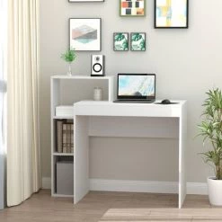 HOMCOM Bureau Informatique 4 étagères Dim. 110L X 50l X 100H Cm Panneaux Particules Blanc - Blanc -France HOMCOM Soldes 2022 40474473 2