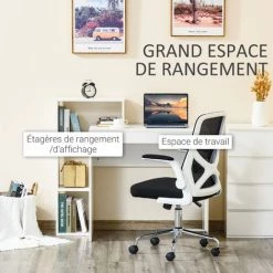 HOMCOM Bureau Informatique 4 étagères Dim. 110L X 50l X 100H Cm Panneaux Particules Blanc - Blanc -France HOMCOM Soldes 2022 40474473 4