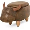 HOMCOM Tabouret Vache - Pouf Vachette - Pouf Taureau Coffre De Rangement 2 En 1 - Pieds Bois D'hévéa Revêtement Synthétique Aspect Daim Vieilli Marron - Marron -France HOMCOM Soldes 2022 40474482 1