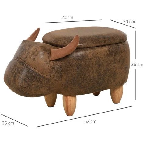 HOMCOM Tabouret Vache - Pouf Vachette - Pouf Taureau Coffre De Rangement 2 En 1 - Pieds Bois D'hévéa Revêtement Synthétique Aspect Daim Vieilli Marron - Marron 5 HOMCOM Tabouret Vache - Pouf Vachette - Pouf Taureau Coffre De Rangement 2 En 1 - Pieds Bois D'hévéa Revêtement Synthétique Aspect Daim Vieilli Marron - Marron – Image 3