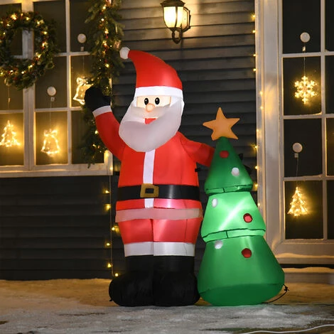 HOMCOM Père Noël Gonflable LED 1,5H M Avec Sapin Polyester Imperméable Rouge Vert - Rouge 4 HOMCOM Père Noël Gonflable LED 1,5H M Avec Sapin Polyester Imperméable Rouge Vert - Rouge – Image 2