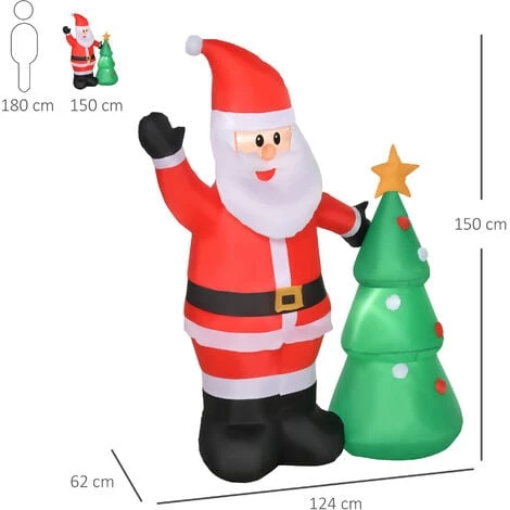 HOMCOM Père Noël Gonflable LED 1,5H M Avec Sapin Polyester Imperméable Rouge Vert - Rouge 5 HOMCOM Père Noël Gonflable LED 1,5H M Avec Sapin Polyester Imperméable Rouge Vert - Rouge – Image 3