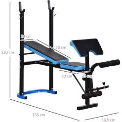 HOMCOM Banc De Musculation Abdominaux Fessiers - Rack Haltères - Dossier, Coussin Leg Curl Réglable - Charge Max. 150 Kg - Acier PU Bleu Noir -France HOMCOM Soldes 2022 40474542 3