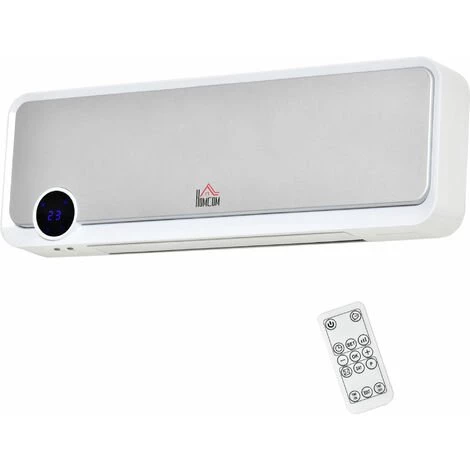 HOMCOM Radiateur Mural Soufflant Oscillant 2000 W - Chauffage Céramique PTC - 3 Niveaux De Puissance - Télécommande Incluse Blanc Argenté - Gris 3 HOMCOM Radiateur Mural Soufflant Oscillant 2000 W - Chauffage Céramique PTC - 3 Niveaux De Puissance - Télécommande Incluse Blanc Argenté - Gris