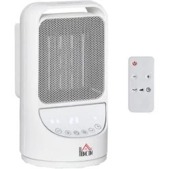 HOMCOM Chauffage Soufflant Oscillant 1500 W - Mini Radiateur Céramique PTC - 3 Niveaux De Puissance - Chauffage D'appoint Avec Télécommande Blanc - Blanc