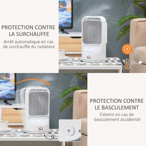 HOMCOM Chauffage Soufflant Oscillant 1500 W - Mini Radiateur Céramique PTC - 3 Niveaux De Puissance - Chauffage D'appoint Avec Télécommande Blanc - Blanc 7 HOMCOM Chauffage Soufflant Oscillant 1500 W - Mini Radiateur Céramique PTC - 3 Niveaux De Puissance - Chauffage D'appoint Avec Télécommande Blanc - Blanc – Image 5