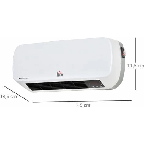 HOMCOM Radiateur Mural Soufflant 2000 W - Chauffage Céramique PTC - 3 Niveaux De Puissance - Télécommande Incluse Blanc Noir - Blanc 5 HOMCOM Radiateur Mural Soufflant 2000 W - Chauffage Céramique PTC - 3 Niveaux De Puissance - Télécommande Incluse Blanc Noir - Blanc – Image 3