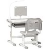 HOMCOM Bureau Enfant Avec Chaise - Ensemble Bureau Et Chaise Réglable - Lampe, Support De Lecture, Tablette Coulissante Multi-rangement - Gris Blanc - Gris
