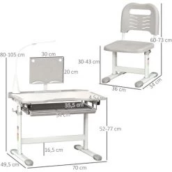 HOMCOM Bureau Enfant Avec Chaise - Ensemble Bureau Et Chaise Réglable - Lampe, Support De Lecture, Tablette Coulissante Multi-rangement - Gris Blanc - Gris 9 HOMCOM Bureau Enfant Avec Chaise - Ensemble Bureau Et Chaise Réglable - Lampe, Support De Lecture, Tablette Coulissante Multi-rangement - Gris Blanc - Gris -France HOMCOM Soldes 2022 41318206 3