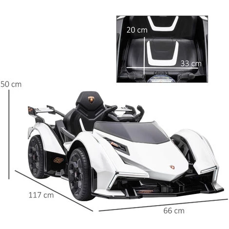 HOMCOM Voiture électrique Enfants De Sport Hypercar Lambo 12 V - V. Max. 5 Km/h Effets Sonores Et Lumineux Télécommande Blanc 5 HOMCOM Voiture électrique Enfants De Sport Hypercar Lambo 12 V - V. Max. 5 Km/h Effets Sonores Et Lumineux Télécommande Blanc – Image 3