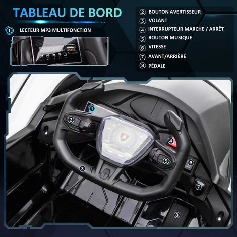 HOMCOM Voiture électrique Enfants De Sport Hypercar Lambo 12 V - V. Max. 5 Km/h Effets Sonores Et Lumineux Télécommande Blanc 6 HOMCOM Voiture électrique Enfants De Sport Hypercar Lambo 12 V - V. Max. 5 Km/h Effets Sonores Et Lumineux Télécommande Blanc – Image 4