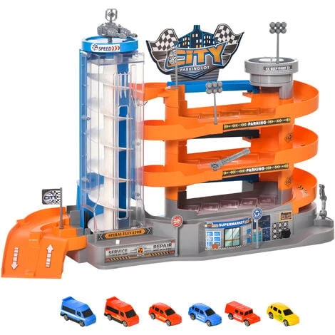 HOMCOM Garage Parking Voitures Enfant - 3 Niveaux, 6 Voitures, Ascenseur, Rampes En Spirale, 15 Places Stationnement - PP ABS Orange Gris Bleu - Orange 3 HOMCOM Garage Parking Voitures Enfant - 3 Niveaux, 6 Voitures, Ascenseur, Rampes En Spirale, 15 Places Stationnement - PP ABS Orange Gris Bleu - Orange
